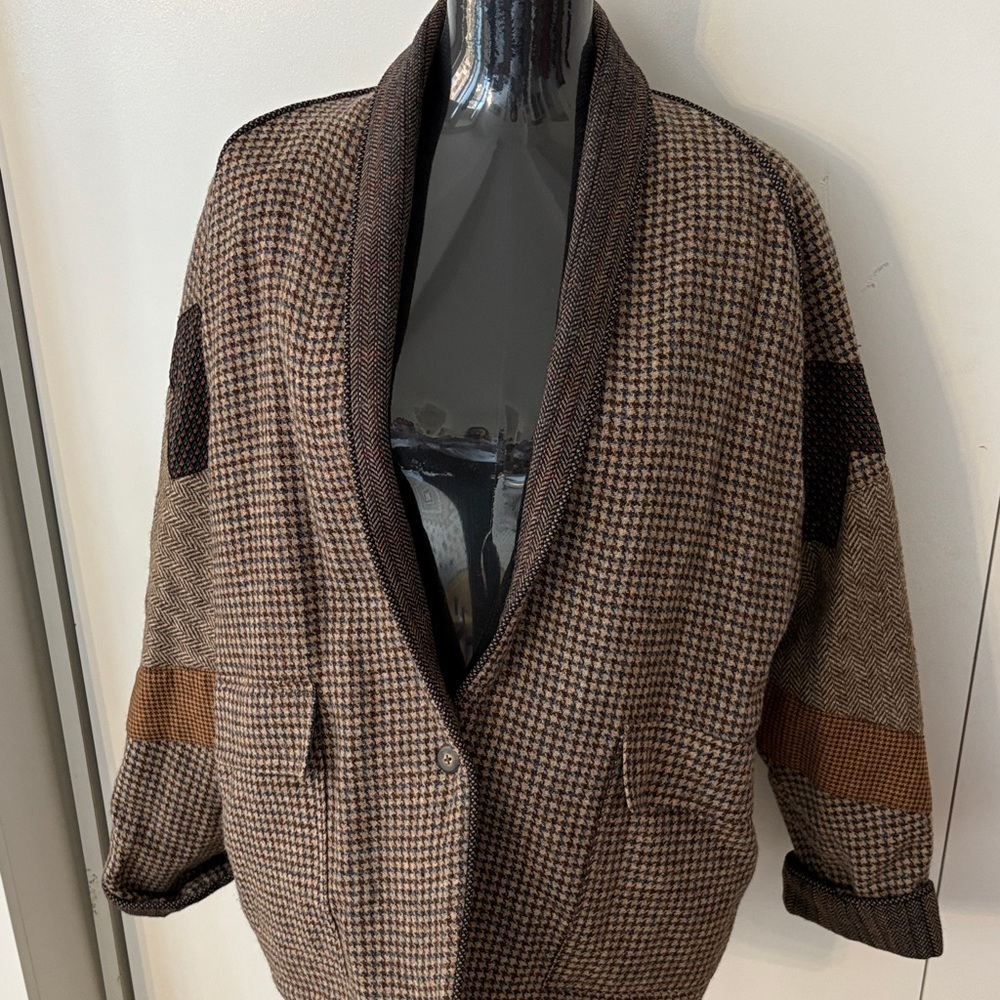 Vintage Wool Patchwork Tweed Houndstooth Jacket C… - image 2